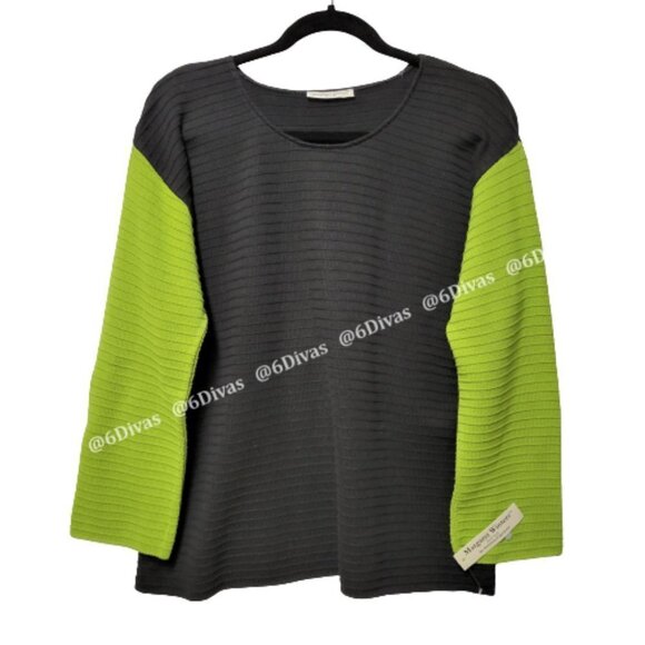Black Green Cotton Top Lime Green Top With Sleeves Size S, M L,-  NWT - Picture 1 of 12